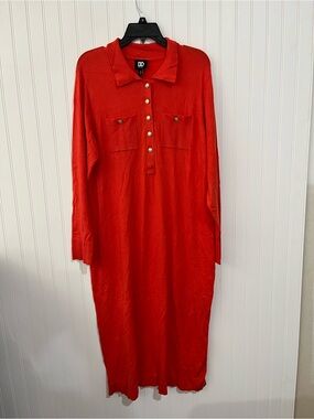 Diane von Furstenberg Red Long-Sleeve Shirt Dress